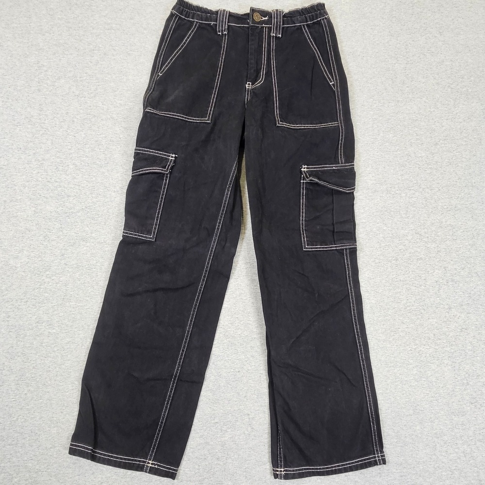 BDG Urban Outfitters Black Contrast Stitch Cargo Pants W26 L32 Straight Leg